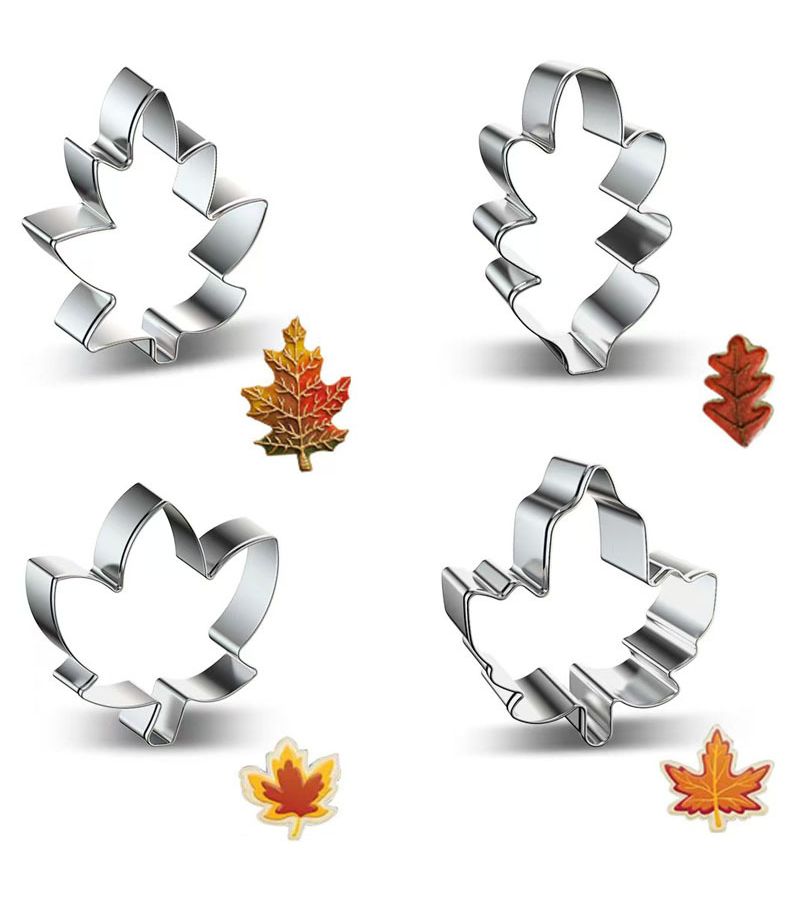 Autumn Thanksgiving 4pcs Cookie Cutter Set Maple Leaf Oak Leaf Molds - Image 1
