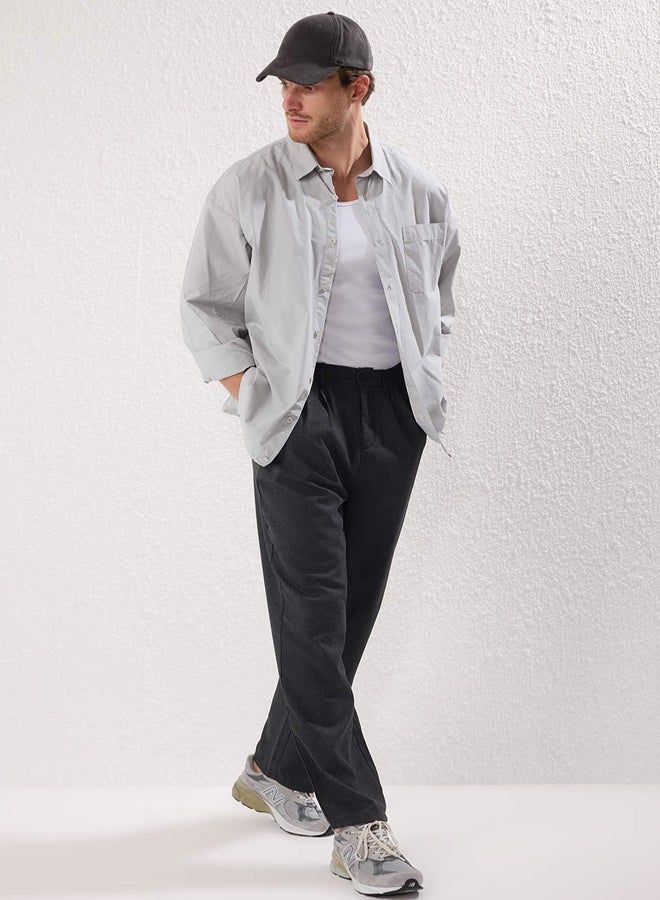 trendyol Anthracite Wide Leg Loose Fabric Baggy Trousers - Image 1