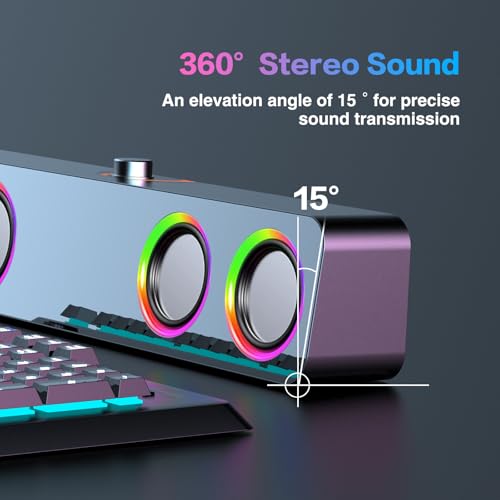 Elimavi Computer Speakers for Desktop PC, 2.0-Channel Speakers with Static LED Lighting and Volume Control, Featuring a 3.5mm Input and USB Powered Plug and Play, Compatible with Monitors, laptops - Image 5