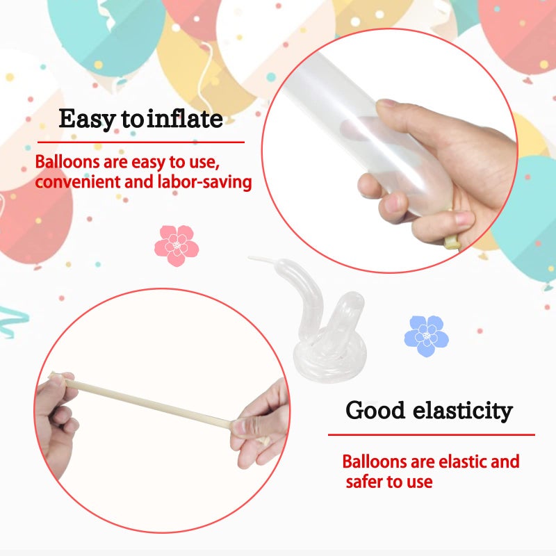 KAWKALSH 260 Clear Long Balloons for Animals, Thickening Skinny Latex Twisting for Arch Modeling Magic Clown Birthday Wedding Party Decorations 100pcs - Image 4