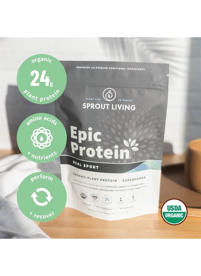 Sprout Living , Epic Protein, Plant Based Protein & Superfoods Powder, Real Sport | 24 Grams Organic Protein Powder, Recovery, Vegan, Non Dairy, Non-GMO, Gluten Free, Low Sugar (1 Pound, 12 Servings)  - Image 5