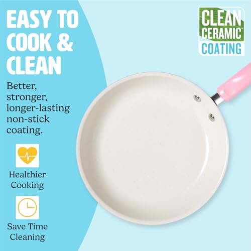 Tasty Clean Ceramic Non-Stick Aluminum Cookware Set, Tempered Glass Lid, Dishwasher Safe, 16-Piece, Pink - Image 2