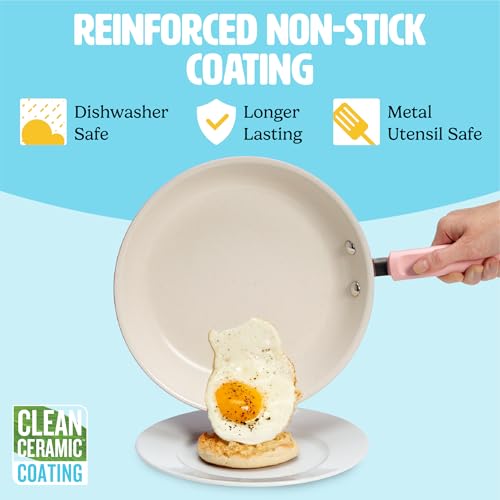 Tasty Clean Ceramic Non-Stick Aluminum Cookware Set, Tempered Glass Lid, Dishwasher Safe, 16-Piece, Pink - Image 4