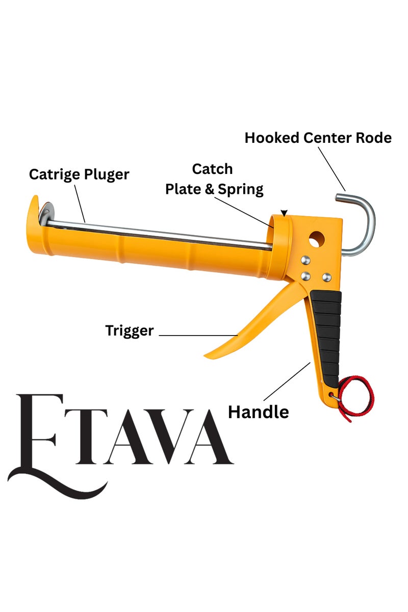 إيتافا مسدس سيليكون يدوي قوي التحمل | أداة تطبيق السد للمشاريع الإنشائية والحمامات وتبليط الأرضيات | مسدس غراء ببرميل فولاذي ومقبض مريح - Image 4