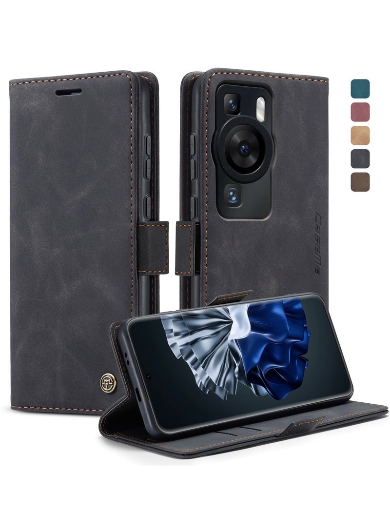 حافظة هاتف متوافقة مع لهواوي بي 60 / بي 60 برو ، حافظة جلدية مقاومة للخدش ، فتحات بطاقات ، جيب نقود ، أسود - Image 1