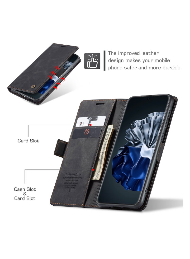 حافظة هاتف متوافقة مع لهواوي بي 60 / بي 60 برو ، حافظة جلدية مقاومة للخدش ، فتحات بطاقات ، جيب نقود ، أسود - Image 2