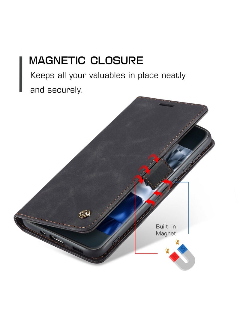 حافظة هاتف متوافقة مع لهواوي بي 60 / بي 60 برو ، حافظة جلدية مقاومة للخدش ، فتحات بطاقات ، جيب نقود ، أسود - Image 3