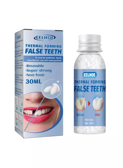 Thermal Forming False Teeth,Temporary Tooth Repair Beads Reusable Teeth Filling Replacement for Chipped Teeth,Thermal Beads for Missing & Broken Tooth Fake Teeth Non Toxic Tooth Repair Kit 30ml