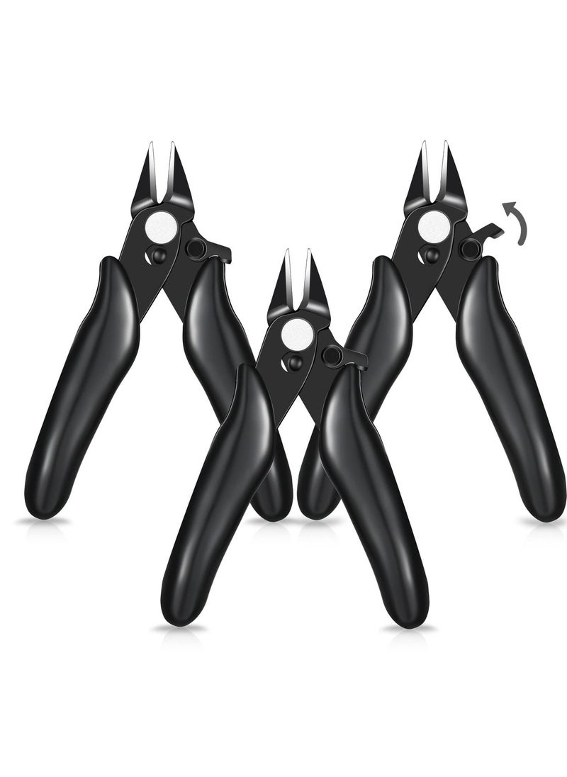 Excefore 3 Pcs 3.5 Inch Micro Cutter With Lock Flush Cutter Mini Wire Cutters Side Cutters Diagonal Cutting Pliers Small Flush Cut Pliers Jewelers Tools Soft Wire Snips Nippers For Electronic, Model, Black  - Image 1