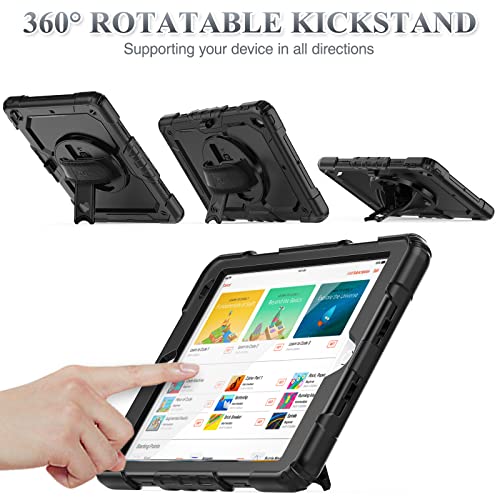SEYMAC stock Case for iPad 9th/ 8th/ 7th Generation 10.2'', Shockproof with Screen Protector, Pencil Holder [360° Rotating Hand Strap] & Stand, for iPad 10.2 inch 2021-2019 (Black) - Image 3