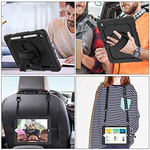 SEYMAC stock Case for iPad 9th/ 8th/ 7th Generation 10.2'', Shockproof with Screen Protector, Pencil Holder [360° Rotating Hand Strap] & Stand, for iPad 10.2 inch 2021-2019 (Black) - Image 4