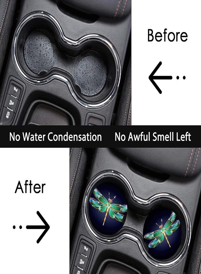 IGPPDO Jewel Dragonfly Car Coasters for Cup Holders - Absorbent Ceramic With Cork Back - Accessories Gifts for Men Women, 2PCS Universal Anti Slip Cup Mat for Most Car Interior - Image 4