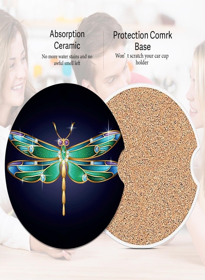 IGPPDO Jewel Dragonfly Car Coasters for Cup Holders - Absorbent Ceramic With Cork Back - Accessories Gifts for Men Women, 2PCS Universal Anti Slip Cup Mat for Most Car Interior - Image 3