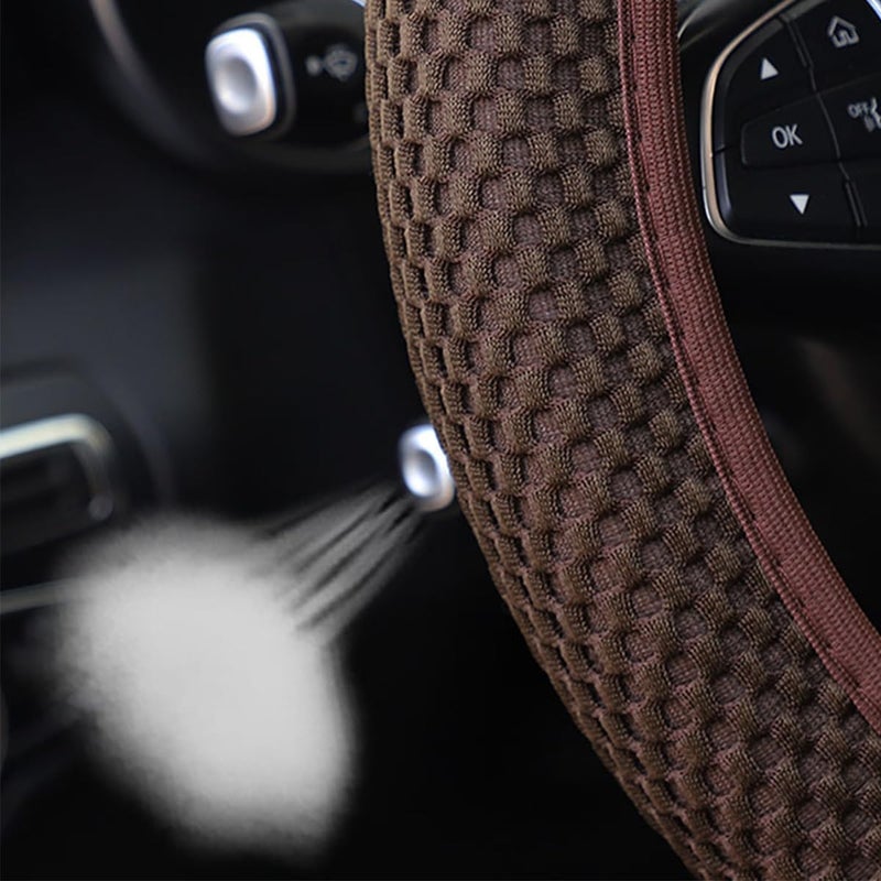 Bittwee 3PCS 15Inch Car Steering Wheel Cover Armrest Cover Gear Shift Cover Set, Microfiber Breathable Anti-Slip Automotive Steering Wheel Protector, Vehicle Interior Decor, Universal Fit（Coffee） - Image 4
