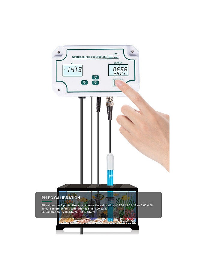 Generic - 3-in-1 pH/EC/TEMP Water Quality Detector Wireless WiFi Online pH EC Controller Professional pH Controller with Relay Plug Repleaceable Electrode BNC Type Probe Water Quality Tester - Image 1