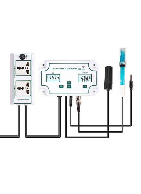 3-in-1 pH/EC/TEMP Water Quality Detector Wireless WiFi Online pH EC Controller Professional pH Controller with Relay Plug Repleaceable Electrode BNC Type Probe Water Quality Tester