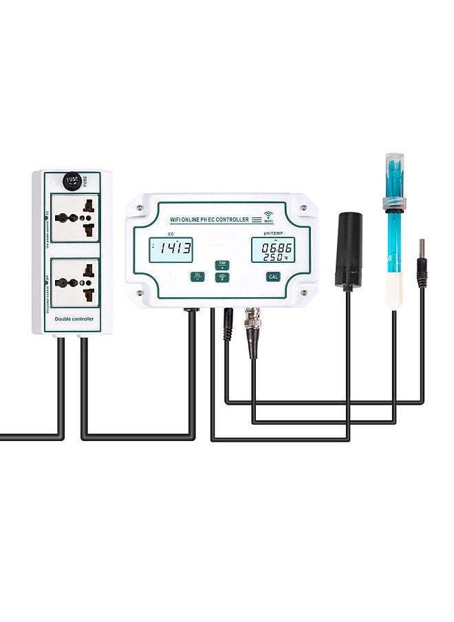 Generic - 3-in-1 pH/EC/TEMP Water Quality Detector Wireless WiFi Online pH EC Controller Professional pH Controller with Relay Plug Repleaceable Electrode BNC Type Probe Water Quality Tester - Image 1