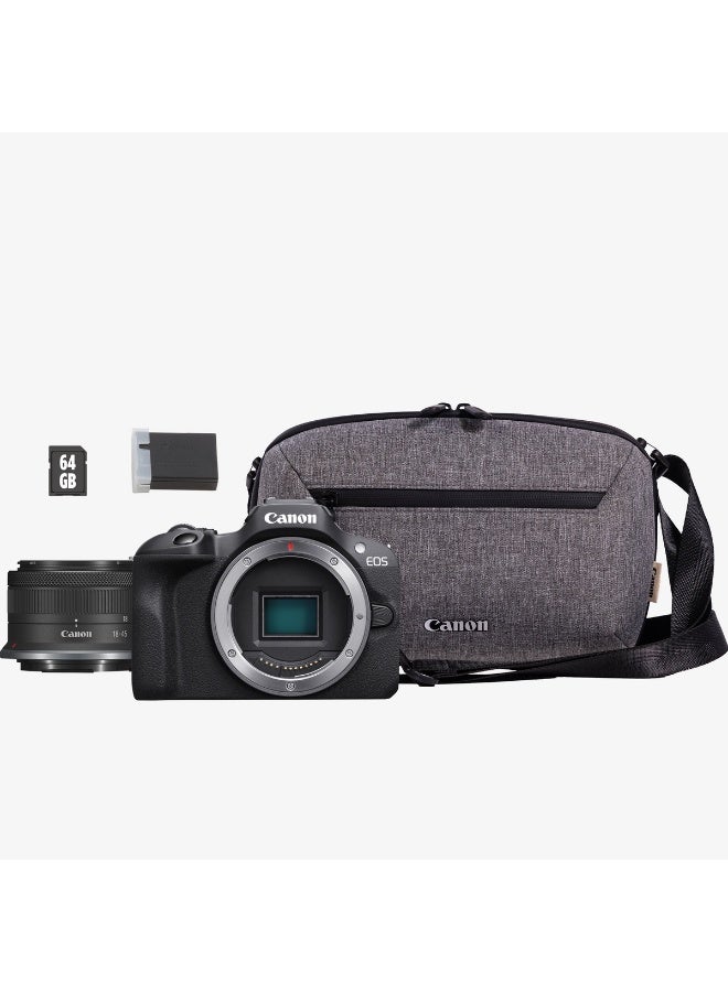 كانون EOS R100 + مجموعة سفر RF-S 18-45mm IS STM + حقيبة ظهر + بطاقة SD - Image 1