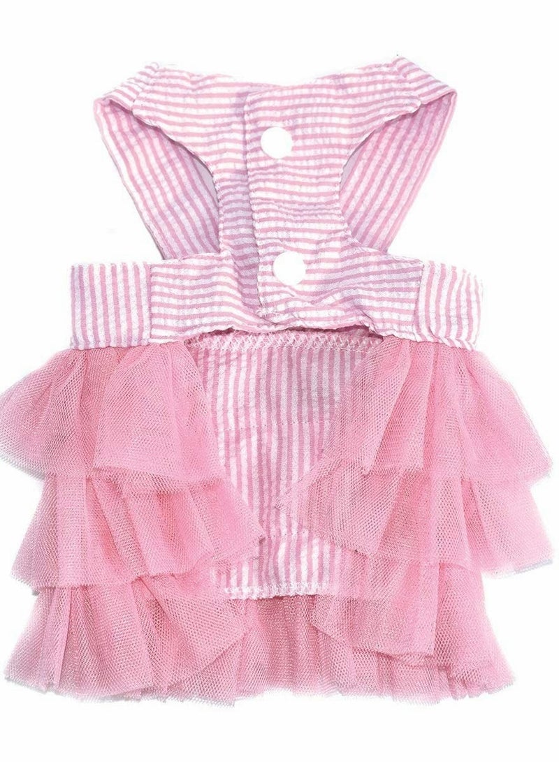 Adorable Striped Mesh Dress for Small Dogs, Cats & Rabbits - Princess Bowknot Vest for Pomeranian, Chihuahua & More (Pink S) - Image 2