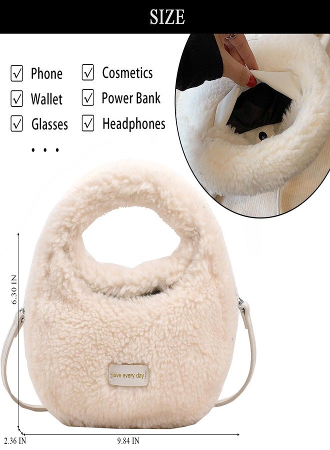 Extolove Fluffy Purse, Furry Purse Faux Fur Bag Cute Lambswool Fuzzy Crossbody Bag for Women (White) - Image 4