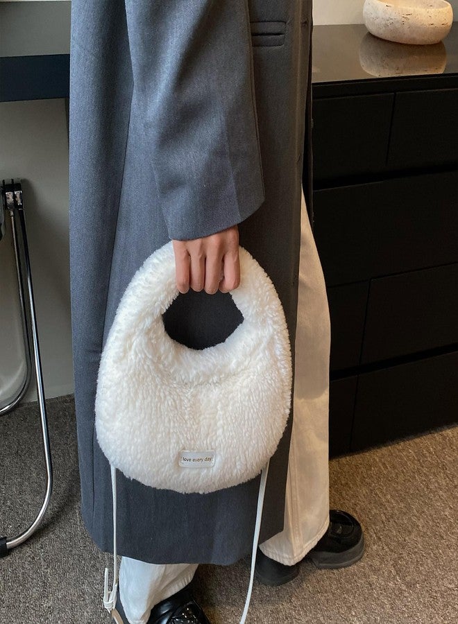 Extolove Fluffy Purse, Furry Purse Faux Fur Bag Cute Lambswool Fuzzy Crossbody Bag for Women (White) - Image 2