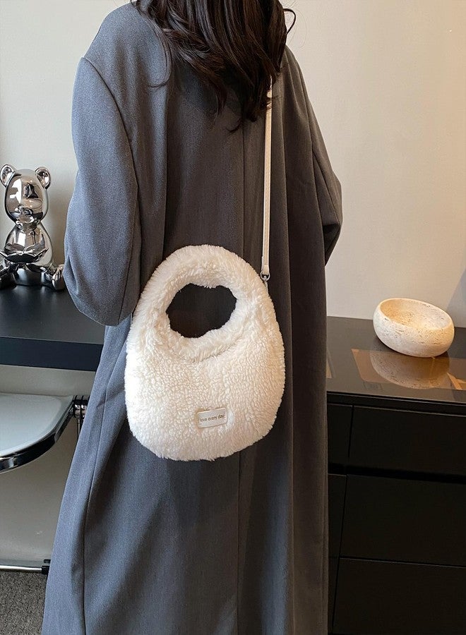Extolove Fluffy Purse, Furry Purse Faux Fur Bag Cute Lambswool Fuzzy Crossbody Bag for Women (White) - Image 3