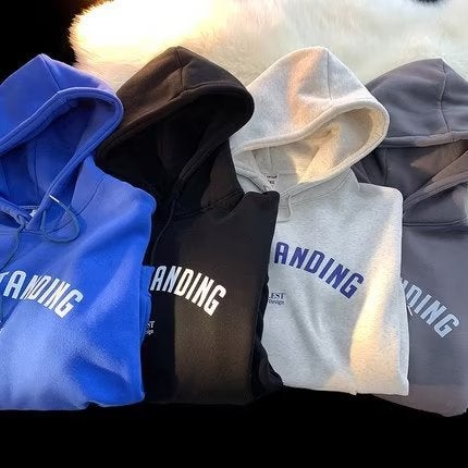 American-style Hooded Sweater Mens Autumn and Winter Fleece-lined Loose Casual Coat Trendy Brand Niche Design Sense Letter Top Men Black