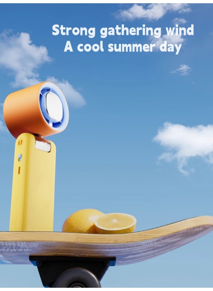 Handheld Fan, Charging, Cooling, Folding Fan, Portable Outdoor Hanging Neck Fan, USB Mini Orange - Image 3