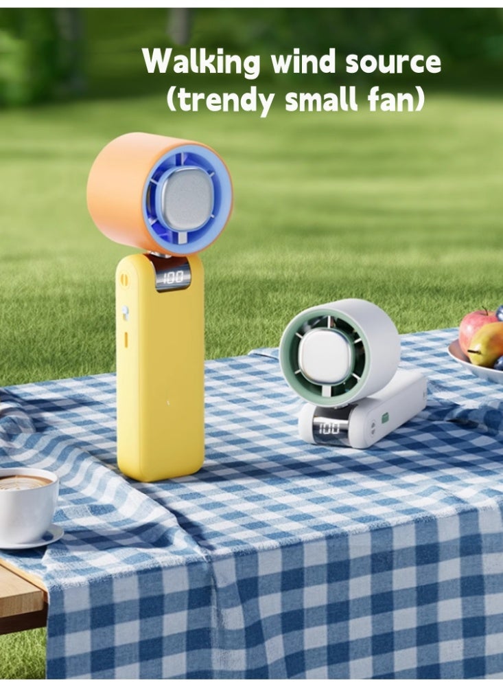Handheld Fan, Charging, Cooling, Folding Fan, Portable Outdoor Hanging Neck Fan, USB Mini Orange - Image 2