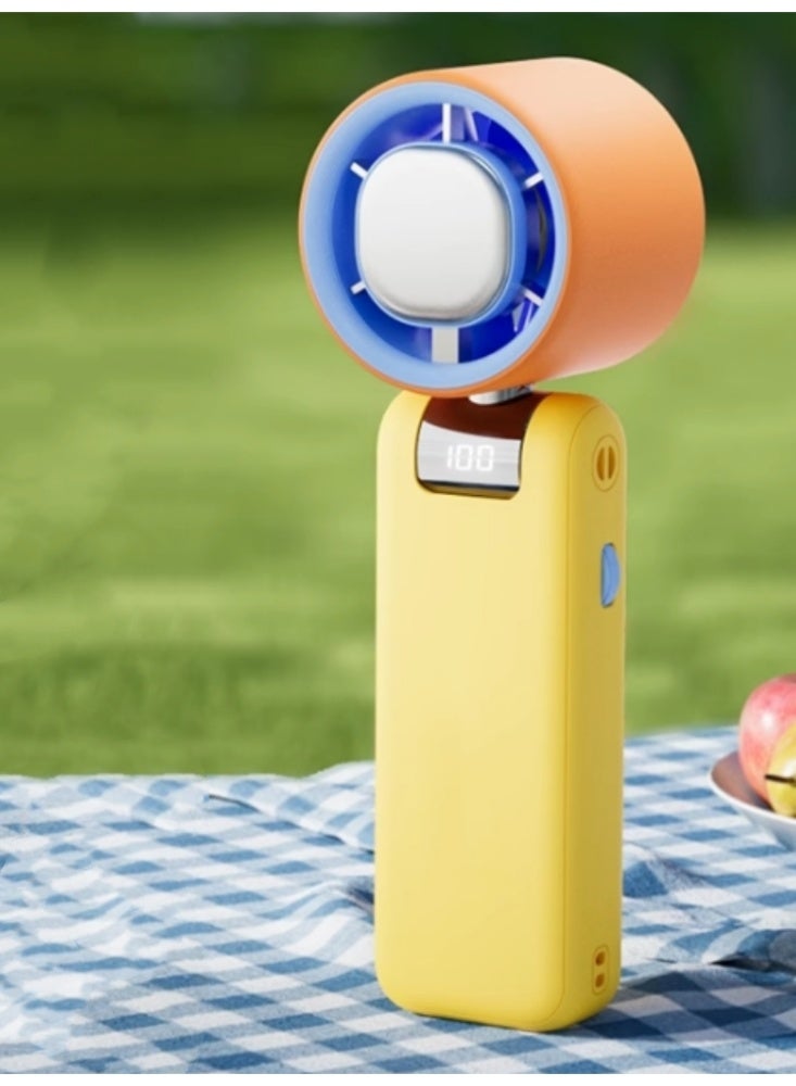 Handheld Fan, Charging, Cooling, Folding Fan, Portable Outdoor Hanging Neck Fan, USB Mini Orange - Image 1