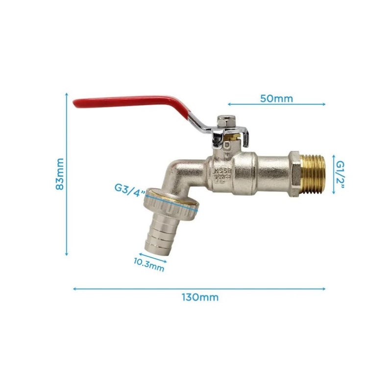 Cossimo Brass Garden Faucet Bib Tap | Forged Construction | 15mm (1/2") Outer Thread Size | 1/2" Slim Hose Nozzle | Shot Blasted Nickel Finish | Durable & Easy to Use - Image 2