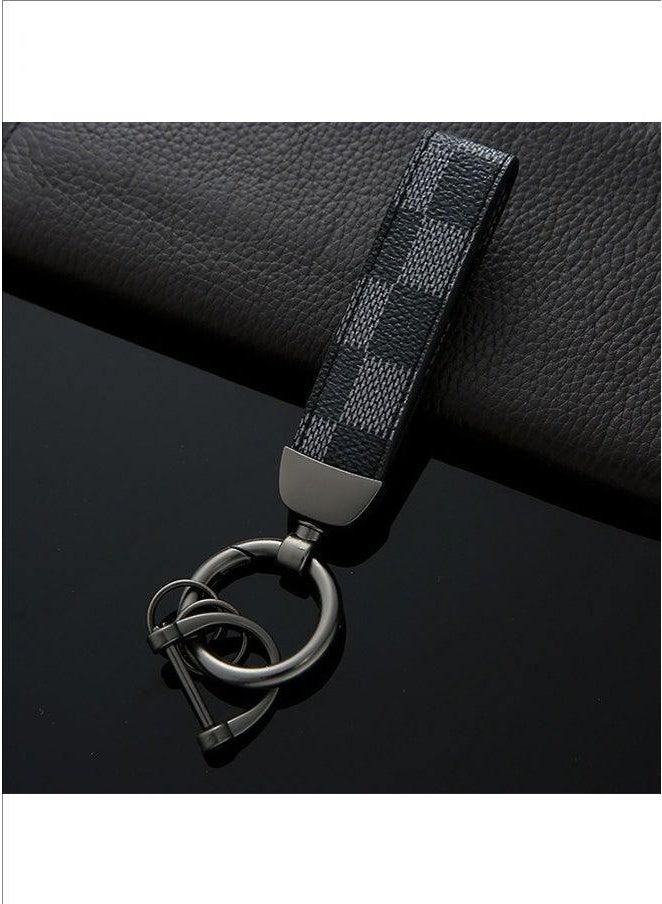Unique Car PU Leather Keychain with Zinc Alloy Ring 360° Rotating Plaid Leather Wrist Band Universal Pendant for Car School Bag Daily Use Black Includes Screwdriver Gift - Image 5