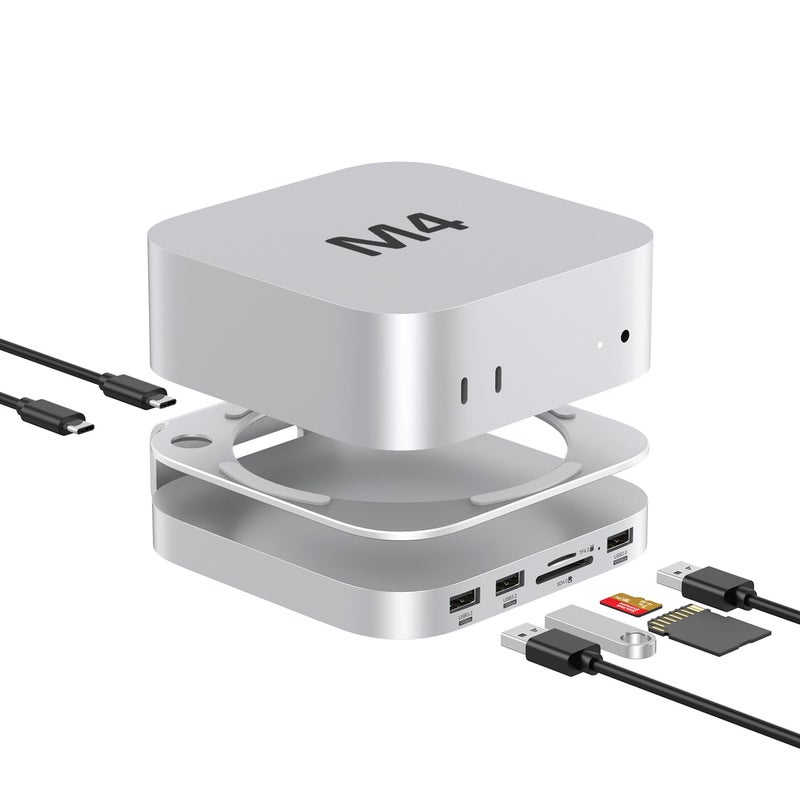 AKKYAJAURE Akyyajaure Mac mini Hub: 9 in 1 Aluminum Stand & Dock for Mac mini M4 Pro with M.2 NVMe SSD Enclosure, 10Gbps USB-A*2, SD/TF Card Readers, USB 2.0 - Image 1