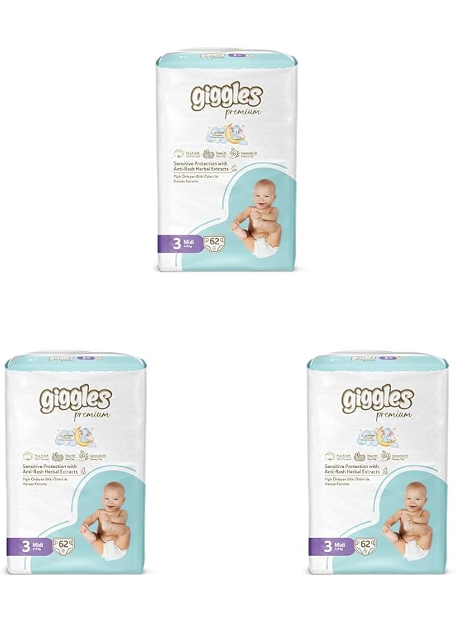 giggles Baby Diapers 62 Pieces Jumbo Pack Size 3 (Pack Of 3)