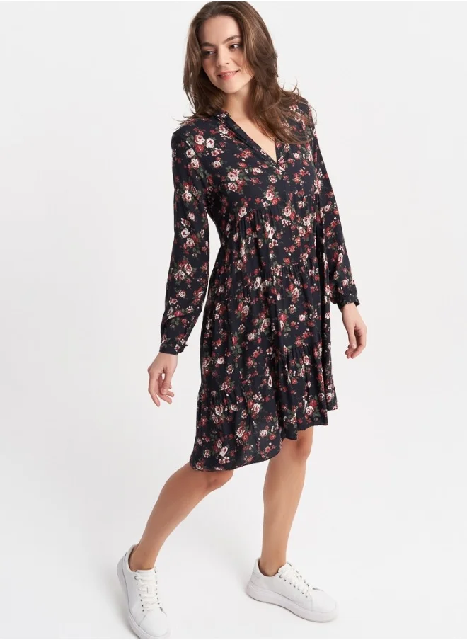 ZABAIONE Women's Black Floral Print Mini Dress