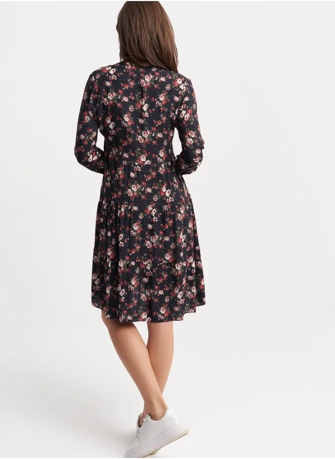 ZABAIONE Women's Black Floral Print Mini Dress