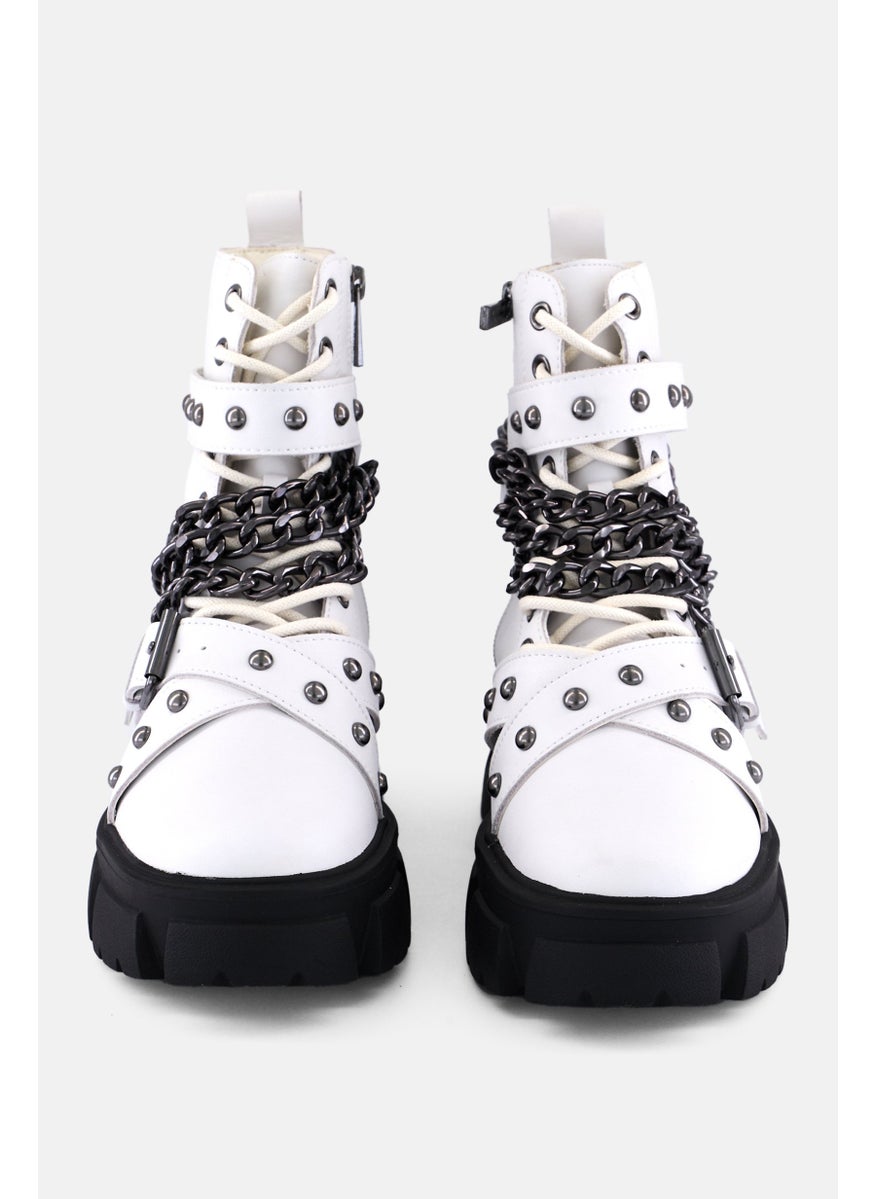 STEVE MADDEN - Women Tranquil Lace Up Ankle Boots, White - Image 1