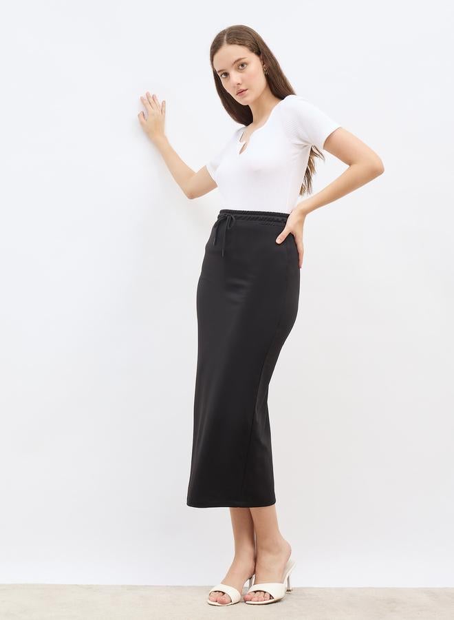 Styli Solid Knitted Terry Shift Midi Skirt - Image 1