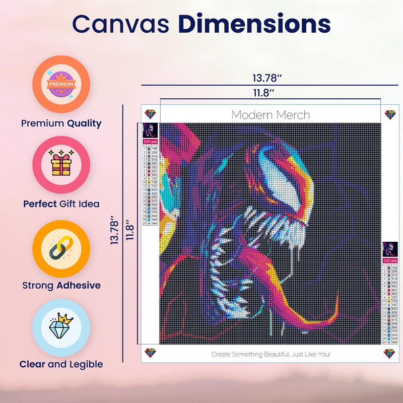 Modern Merch Marvel Diamond Art Kits for Adults, Venom 5D Diamond Painting for Adults, DIY Marvel Wall Art, Venom Wall Decor Cross Stitch Gem Art, Full Round Drill 12x12in - Image 4