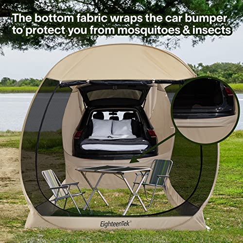 EighteenTek SUV Car Camping Tent - Pop Up Versatile Shelter Tent, Includes Sunshade sail, Storage Bag and Camping Accessories - 7’x7’x7.2’H - Not Waterproof - Image 3
