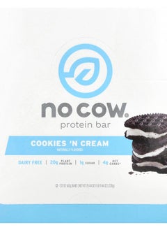 No Cow Protein Bar Cookies'N Cream 12 Bars 2.12 oz (60 g) Each 