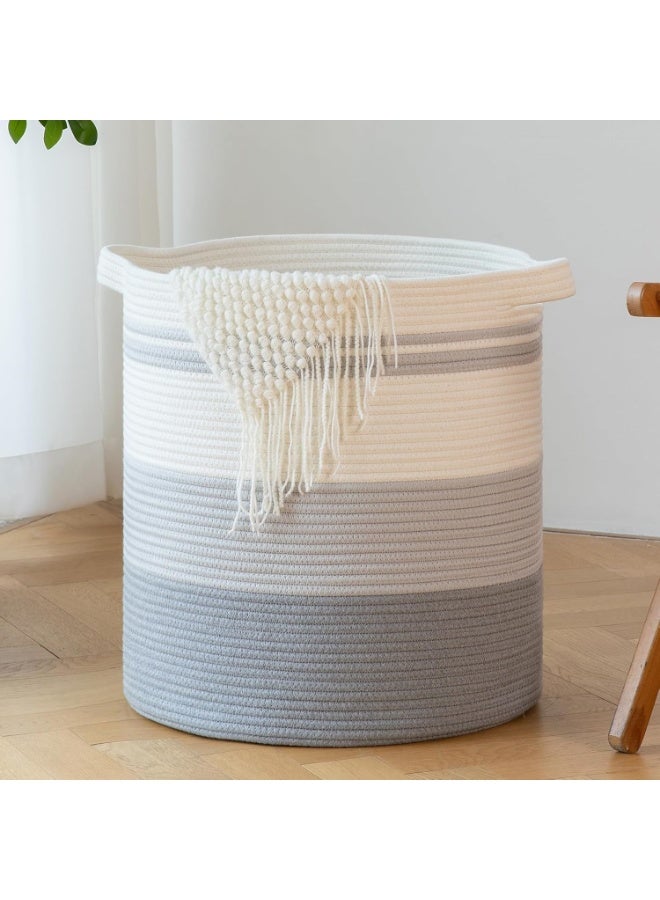 Woven Laundry Basket with Handles, 58L Storage Hamper, Gradient Grey, 18x16in - Image 1
