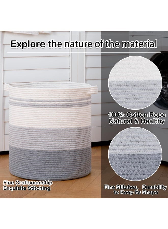Woven Laundry Basket with Handles, 58L Storage Hamper, Gradient Grey, 18x16in - Image 5
