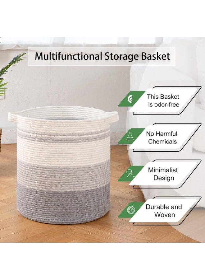 Woven Laundry Basket with Handles, 58L Storage Hamper, Gradient Grey, 18x16in - Image 4