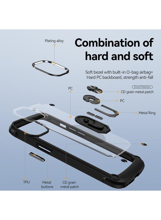 زبون جراب لهاتف iPhone 11 مصنوع من مادة TPU + PC لحماية العدسات مع حامل حلقي - Image 3