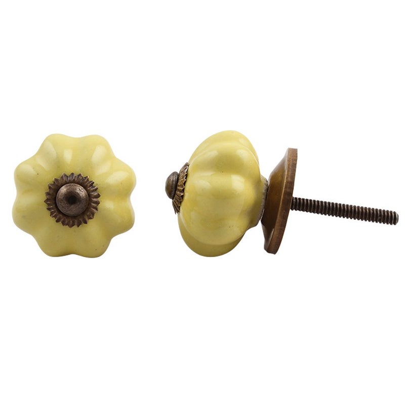 Indian-Shelf IndianShelf 8 Piece Yellow Pumpkin Ceramic Drawer Knobs for Kitchen Cabinet Knobs Door Pulls Decorative Dresser Premium Wardrobe  - Image 1
