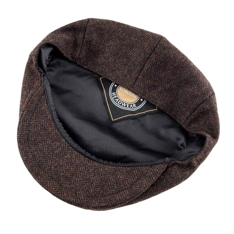 VOBOOM Men's Herringbone Flat Ivy Newsboy Hat Wool Blend Gatsby Cabbie Cap (Coffee, 7 3/8) - Image 5