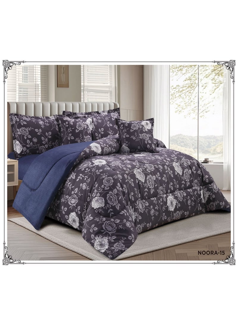 A 4-piece reversible summer bedding set (single-plus size)—offering comfort and stylish décor for your room—featuring a floral side and a solid-color side. Includes: 1 x Comforter (160 x 210 cm) 1 x Fitted Sheet (120 x 200 cm) 1 x Pillowcase (80 x 50 cm) 1 x Pillowcase (50 x 50 cm)
