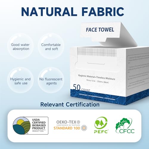 HMTM Face Towels, 10” x 12”, Extra Thick Soft and Absorbent, Face Towelettes Disposable Biodegradable for Sensitive Skin, Disposable Face Towels for Makeup Remover, Cleansing, 50 Count（1 Pack） - Image 3