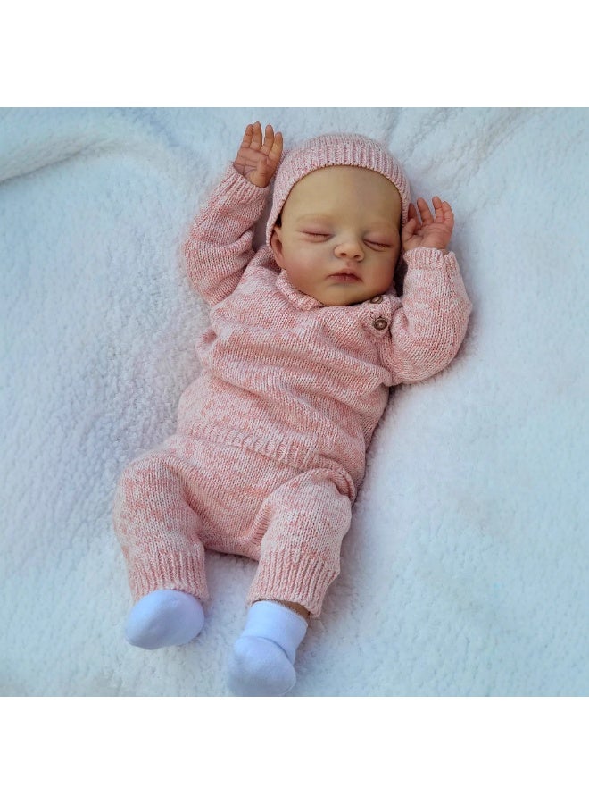 NPK 18-inch Pink Sweater Set Doll, Cute Doll, Lifelike Reborn Toddler Doll, Handmade Silicone Soft Vinyl Reborn Baby Doll, Lifelike, Newborn Doll Toy Set for Kids - Image 1